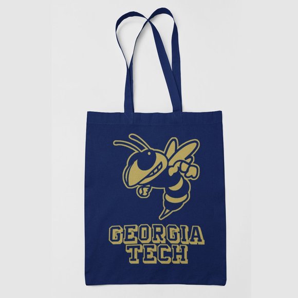 NEW Georgia Tech Yellow Jackets Mascot Wordmark Canvas Medium Tote Bag NAVY - Picture 1 of 2